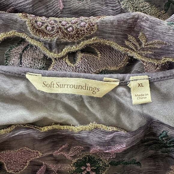 SOFT SURROUNDINGS Dress Womens XL Purple Silk Embroidered Bohemian Fairycore - Picture 7 of 10